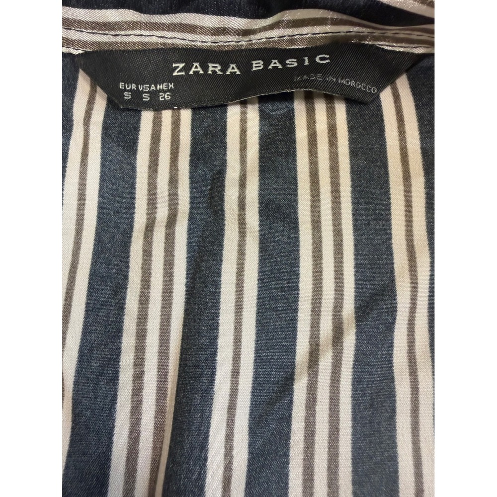 Zara Basic Striped Satin Stretch Button Down Shirt Womens S Black White Office - Picture 9 of 10